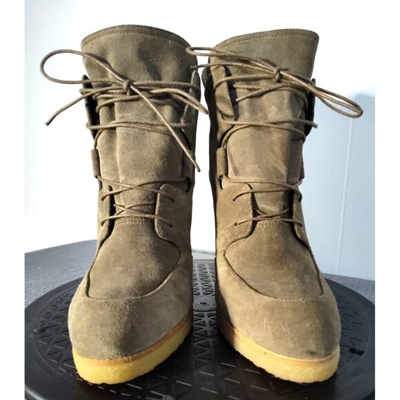 STUART WEITZMAN Women's Greater Combat Platform Hiker Boots Olive Green Suede No - Picture 2 of 16